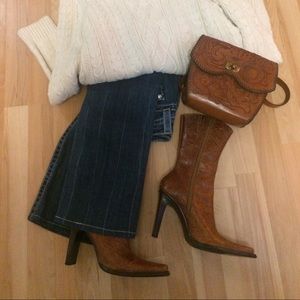 Sexy High heel Brown tooled-look leather boots